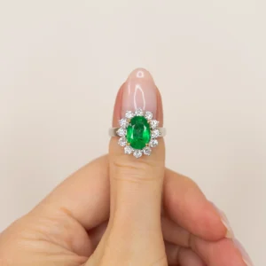 Emerald & Diamond Cluster Ring in 18K White Gold